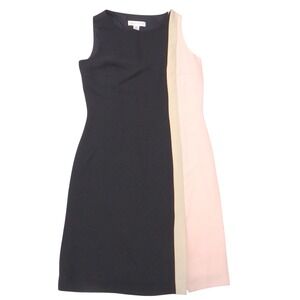 Vintage Casual Corner Black Pink Tan Colorblock Sleeveless Sheath Dress Size 2